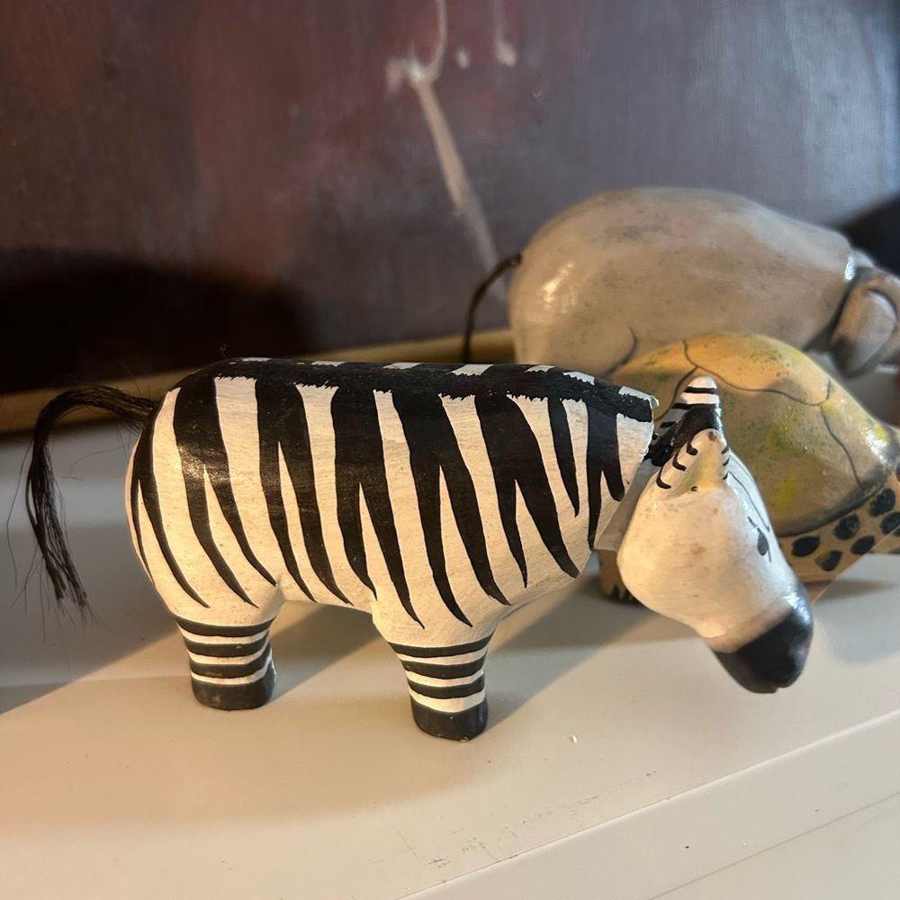 5 Handmade Oaxacan Wood Folk Art Bobble Heads Reptile Elephant Zebra - Picture 8 of 15